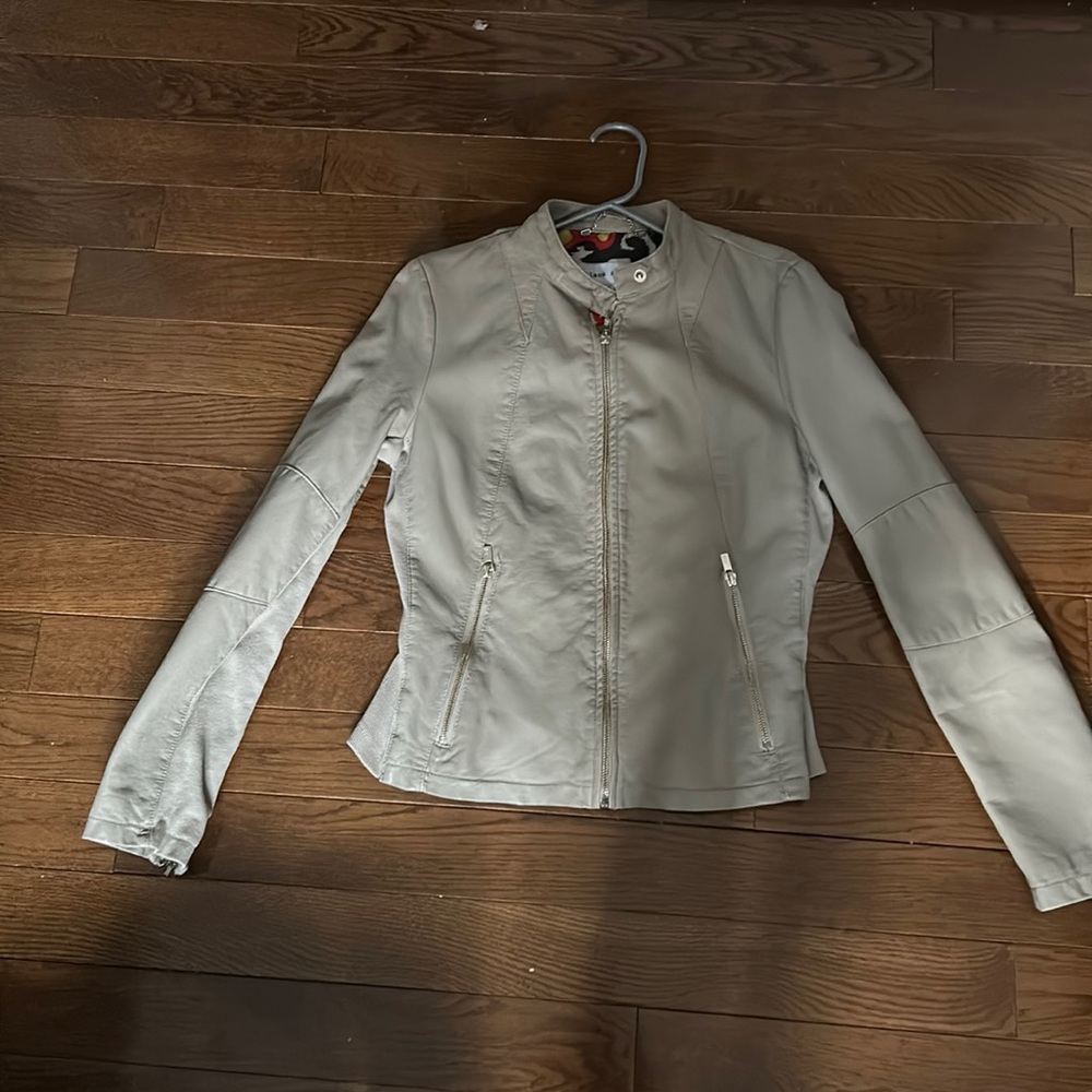 Vegan Leather Tan Biker Style Jacket - size S
